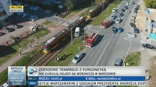 Zderzenie tramwaju i samochodu dostawczego