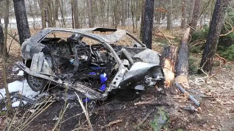 Auto uderzyło w drzewo i stanęło w płomieniach. Dwie osoby zginęły, jedna została ranna