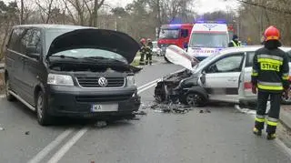 Czołowe zderzenie na Bemowie