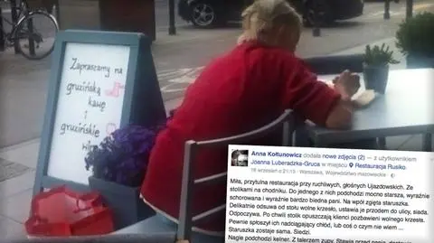 Staruszka chciała tylko odpocząć. Wzruszająca scena w restauracji