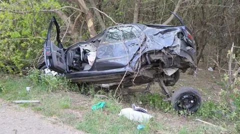 Ściął latarnię, zatrzymał się na drzewie. Poważny wypadek w Wawrze