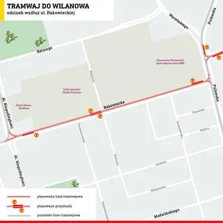 Przebieg linii tramwajowej na Rakowieckiej