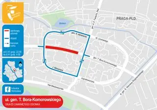 Objazd zamkniętego odcinka na Bora-Komorowskiego