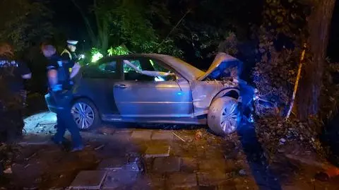 Po zderzeniu auto uderzyło w drzewo i stanęło w ogniu. Jedna osoba ranna 