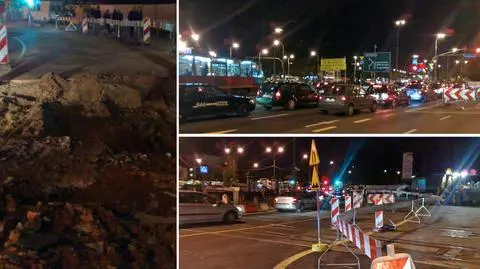 Zapadła się jezdnia na rondzie Waszyngtona