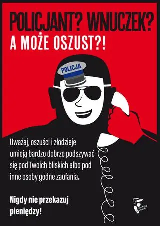 Ulotka informacyjna kampanii "Policjant? Wnuczek? A może oszust?"