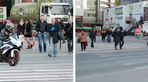 Na motocyklu przez przejście, między pieszymi