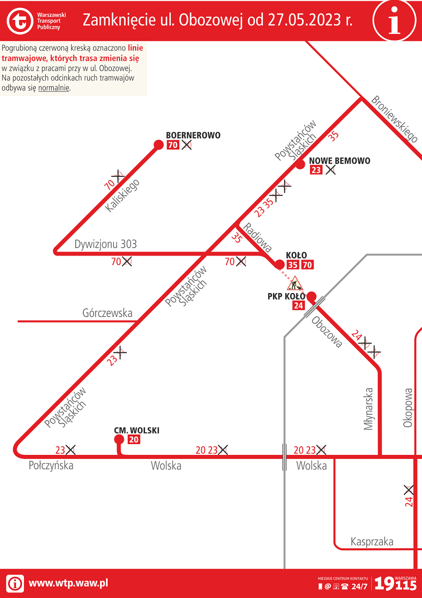 Ul. Obozowa- zmiany kursowania linii tramwajowych