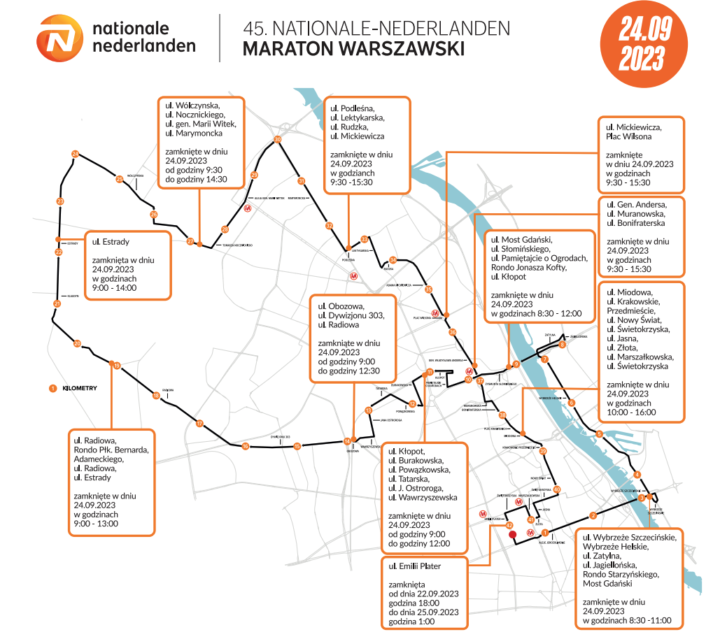 Trasa Maratonu Warszawskiego 2023