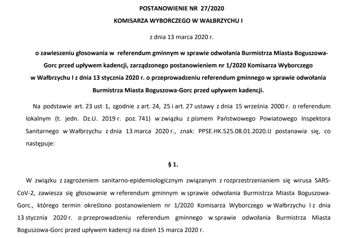 Postanowienie komisarza wyborczego w Wałbrzychu