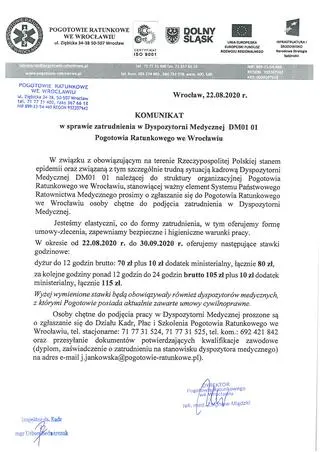 Pogotowie ratunkowe szuka dyspozytorów