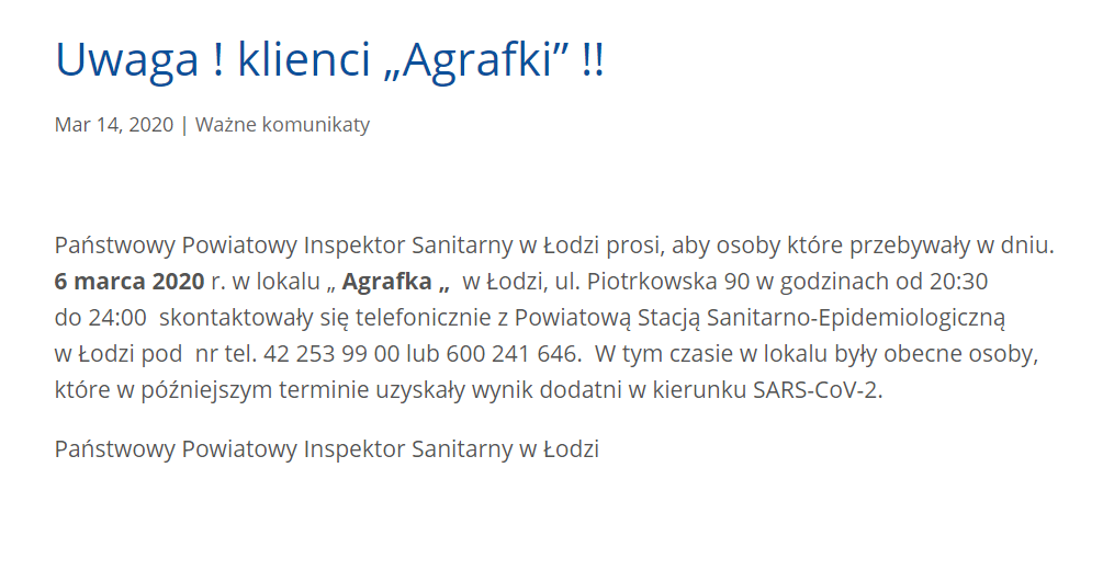 Apel Państwowego Powiatowego Inspektora Sanitarnego w Łodzi