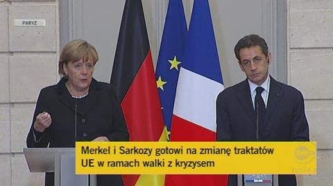 Angela Merkel i Nicolas Sarkozy odpowiadają na pytania dziennikarzy/TVN24