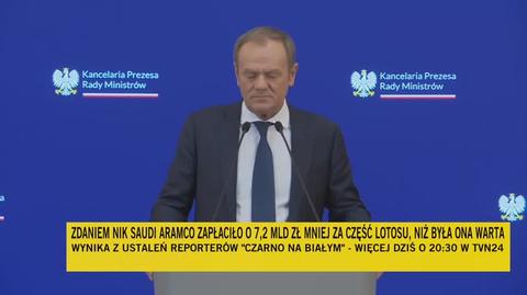 Donald Tusk: "wszystko to, co w tej chwili wiem (...) stawia w paskudnym świetle i pana Sasina i pana Obajtka"