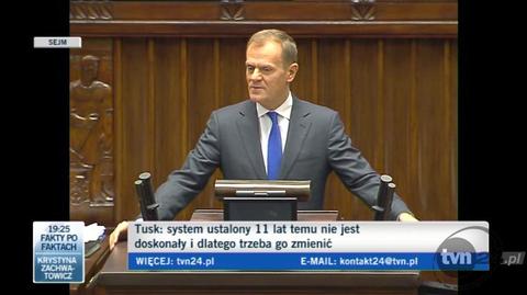 Donald Tusk w Sejmie przedstawia projet zmian w OFE