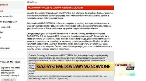 Gaz-System wznowił przesył gazu na Ukrainę
