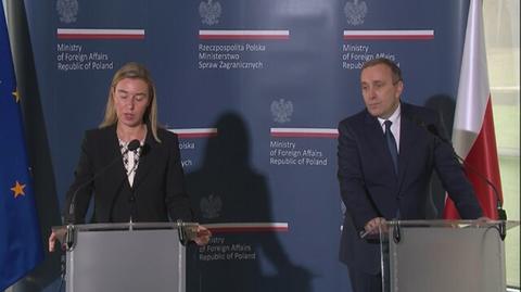 Grzegorz Schetyna i Federica Mogherini w czasie konferencji prasowej 