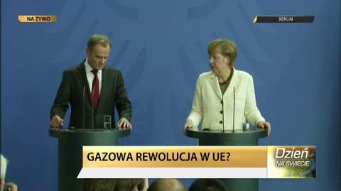 Kanclerz Niemiec Angela Merkel i premier Polski Donald Tusk przed rozmowami na temat unii energetycznej