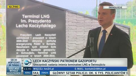 Lech Kaczyński patronem gazoportu w Świnoujściu. Przemawia prezydent Andrzej Duda