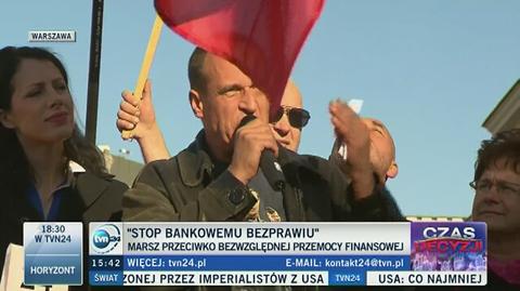 Paweł Kukiz przemawiał podczas antybankowego protestu w Warszawie
