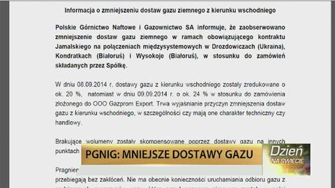 PGNiG zaobserwowało zmniejszenie dostaw gazu ziemnego