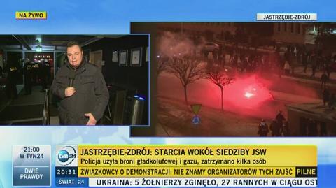 Regularna bitwa pod siedzibą JSW. Do górników dołączyli pseudokibice