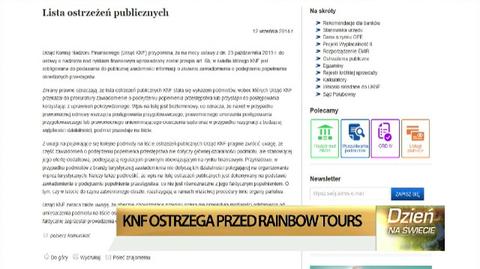 Szef Rainbow Tours wyjaśnił, jakie zastrzeżenia ma KNF