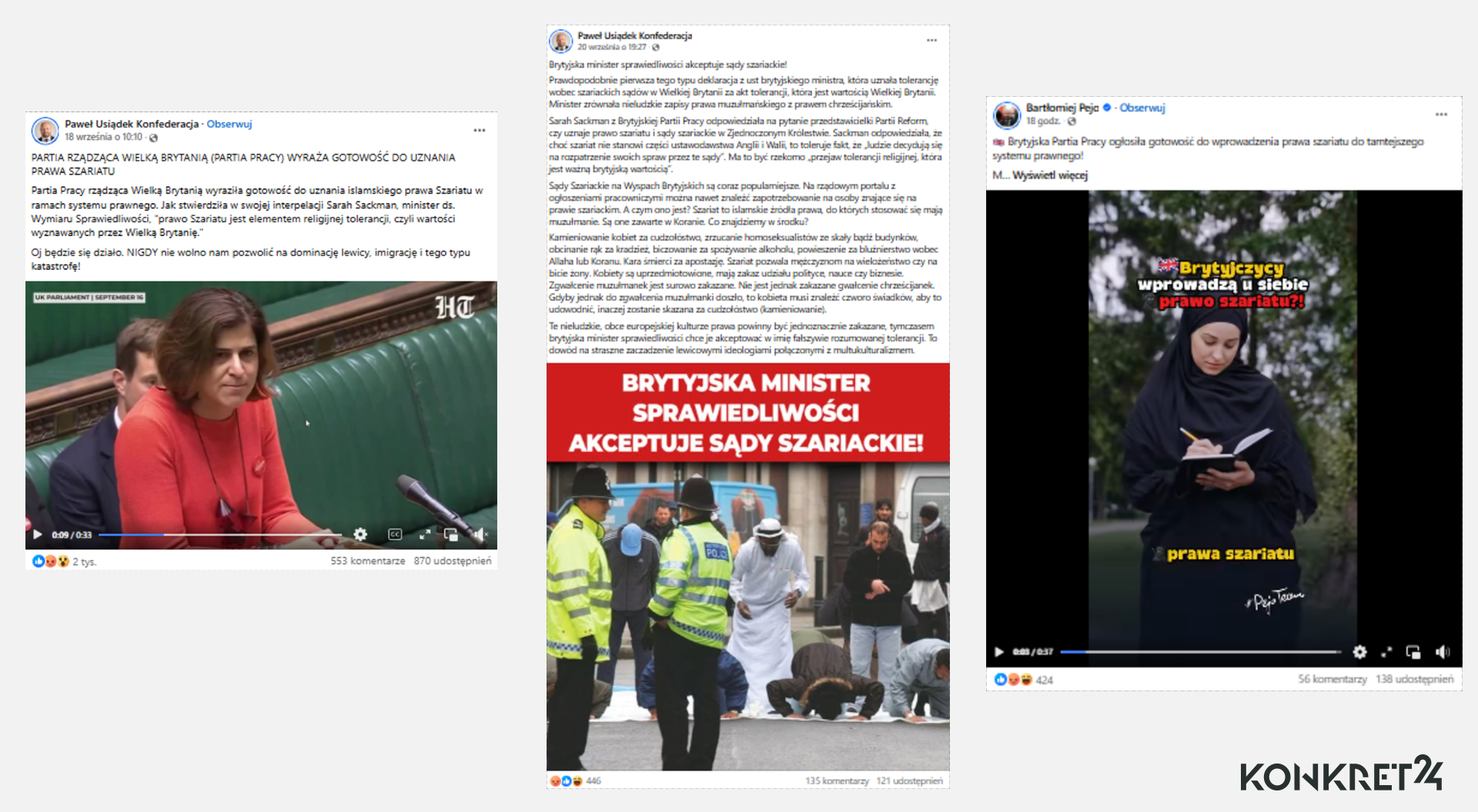 Wpisy polityków Konfederacji o prawie szariatu w Wielkiej Brytanii