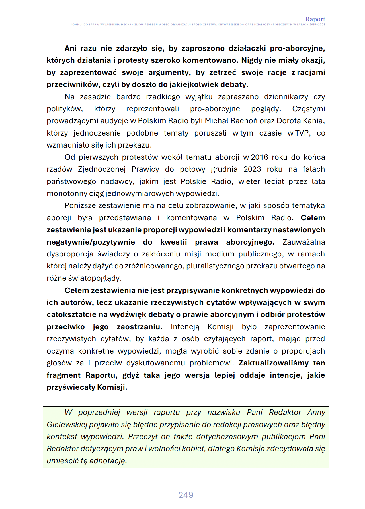 Fragment zaktualizowanej wersji raportu
