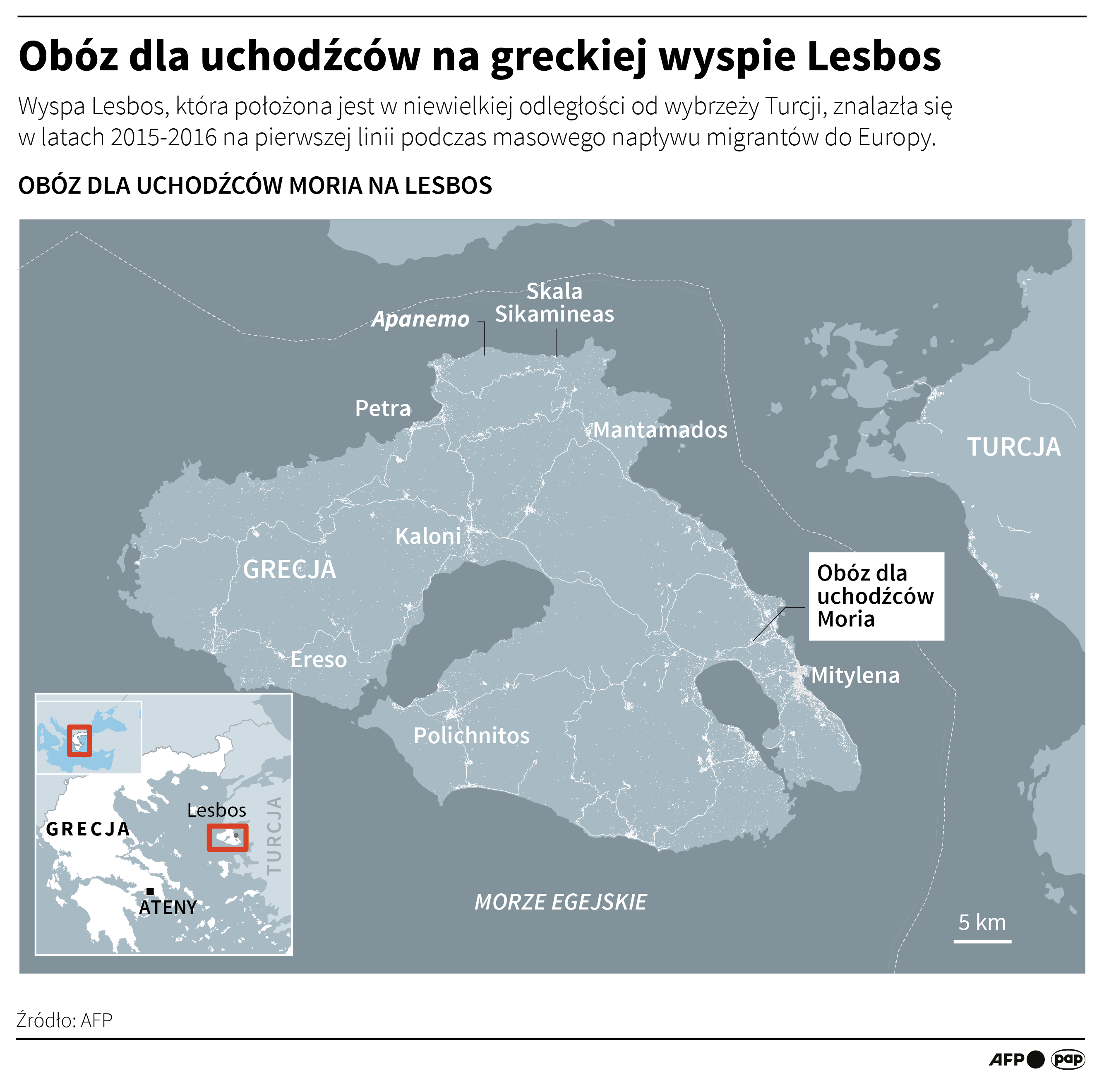 Obóz dla uchodźców Moria na greckiej wyspie Lesbos
