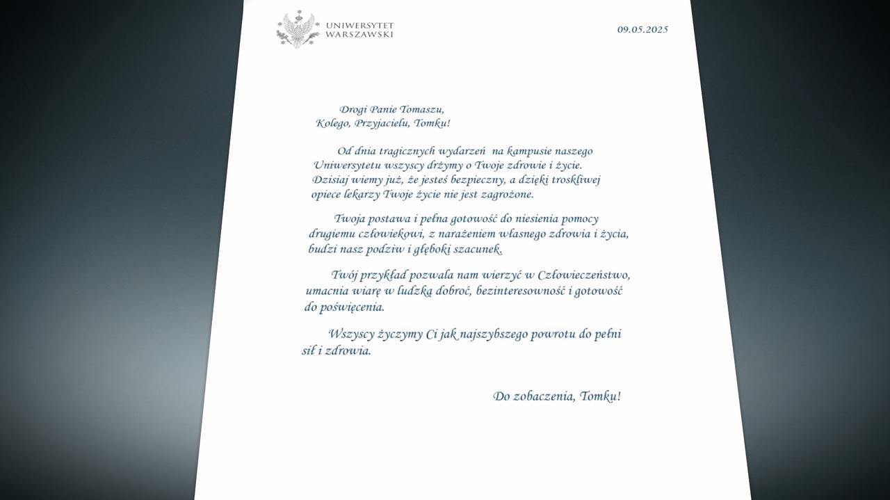 "Kolego, Przyjacielu, Tomku...". UW zachęca do podpisywania listu dla bohaterskiego strażnika
