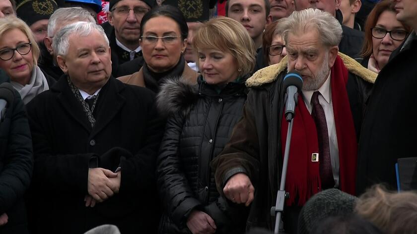 Wystąpienie Andrzeja Gwiazdy podczas marszu PiS