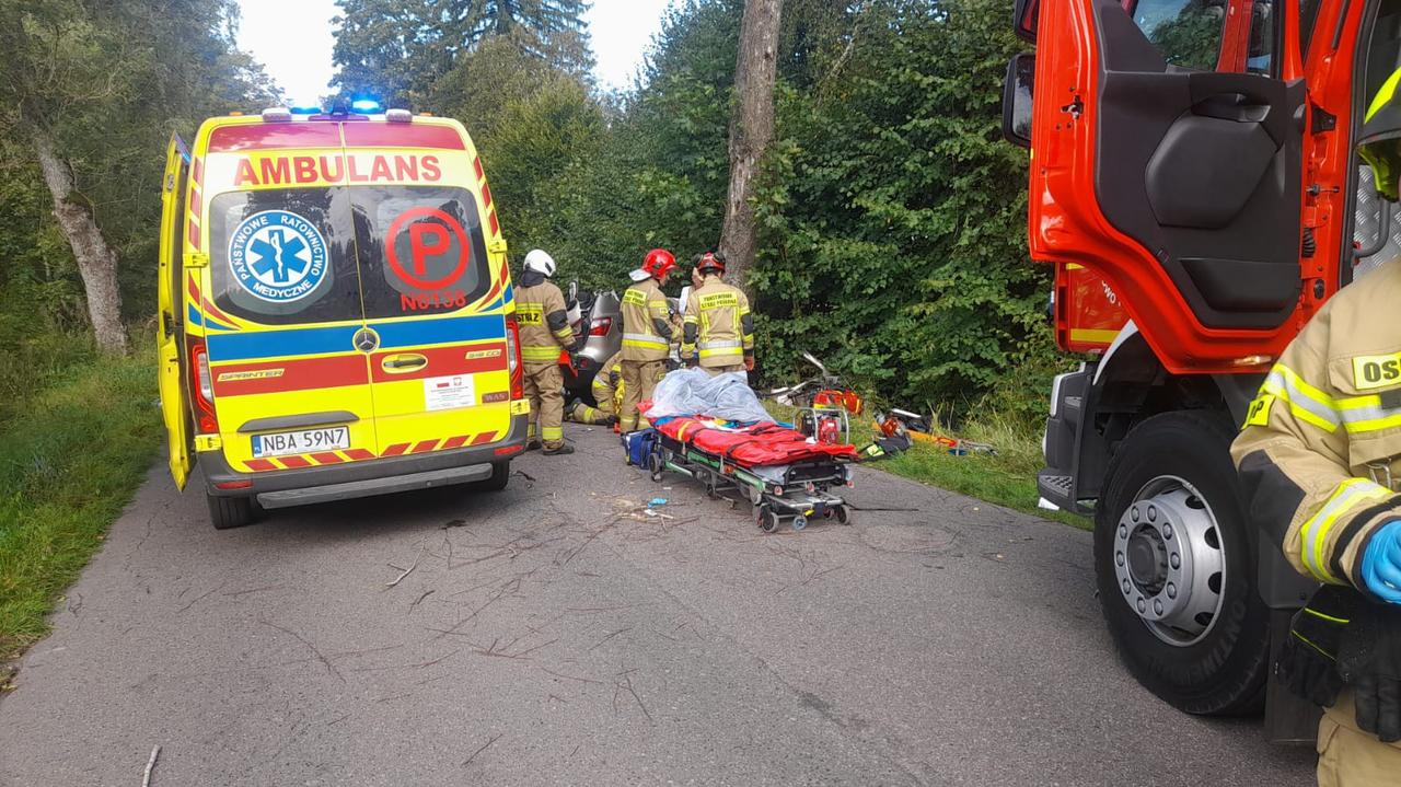 Samochód uderzył w drzewo. Kierowca zginął, trwa reanimacja niemowlęcia
