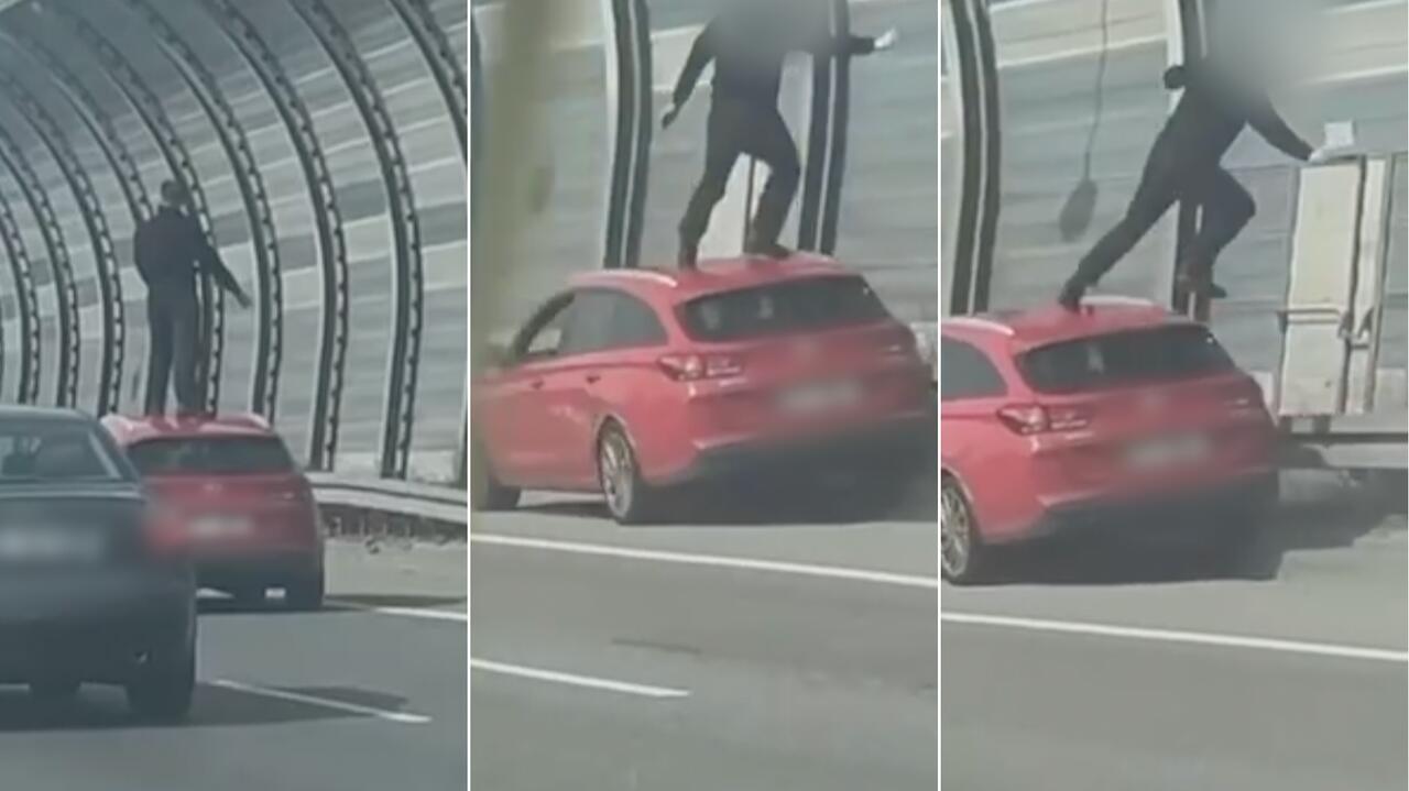 Ruchliwą trasą jechał na dachu auta. "Surfer z S8" usłyszał poważne zarzuty