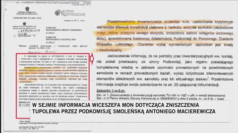 Tomczyk o zniszczeniu Tupolewa przez podkomisję: to jest pismo, które jest jednym z koronnych dowodów w tej sprawie