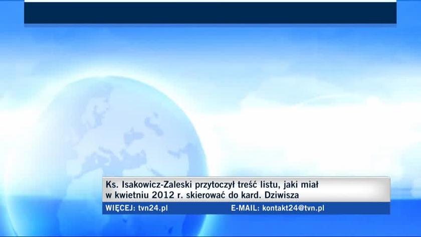 Ksiądz Isakowicz-Zaleski przytoczył treść listu do kardynała Dziwisza