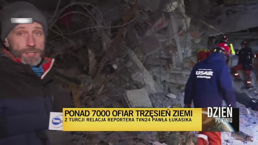 Polish firefighters search the collapsed building