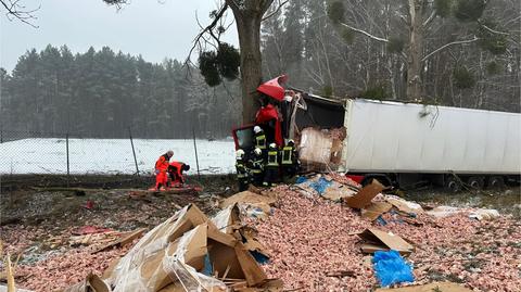 Makowiska. Samochód ciężarowy uderzył w drzewo