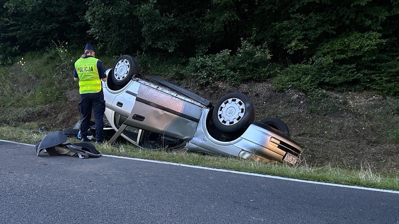 Z tyłu troje dzieci, na drodze dzikie zwierzę. Auto dachowało
