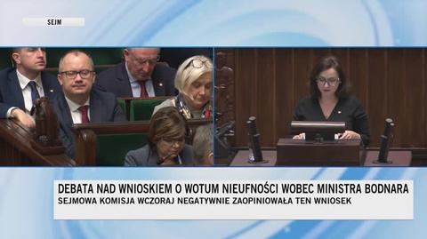 Kamila Gasiuk-Pihowicz podczas debaty nad wnioskiem nieufności wobec Adama Bodnara