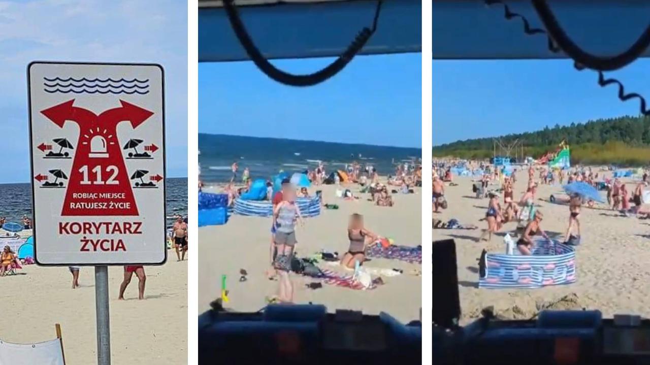 Straż między kocami i parawanami. Tak wygląda korytarz życia na plaży. Nagranie