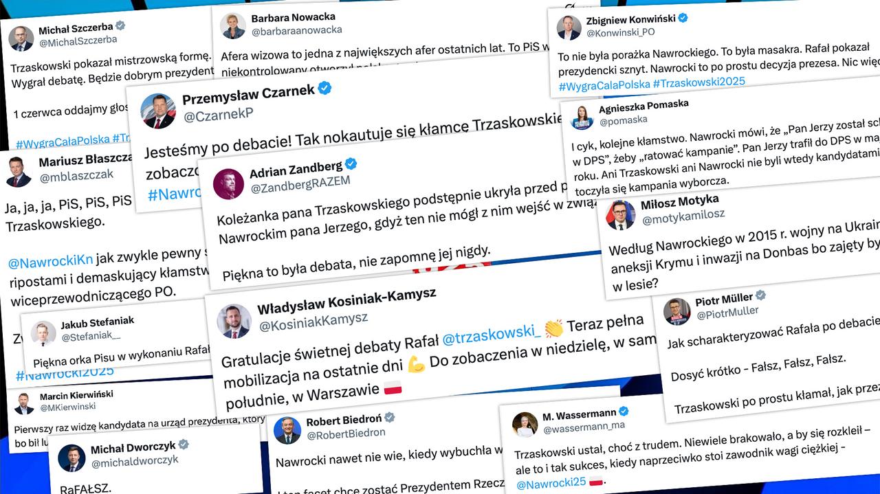 Politycy o debacie. Zandberg: Nawrocki nie mógł wejść w związek z panem Jerzym