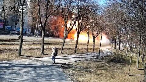 Wybuch w kijowskiej dzielnicy Kureniowka (nagranie z 14 marca)