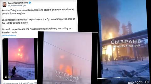 Atak dronów na rafinerię w Riazaniu  (wideo z 13 marca)