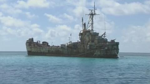 Zniszczony okręt Sierra Madre - posterunek filipińskich żołnierzy