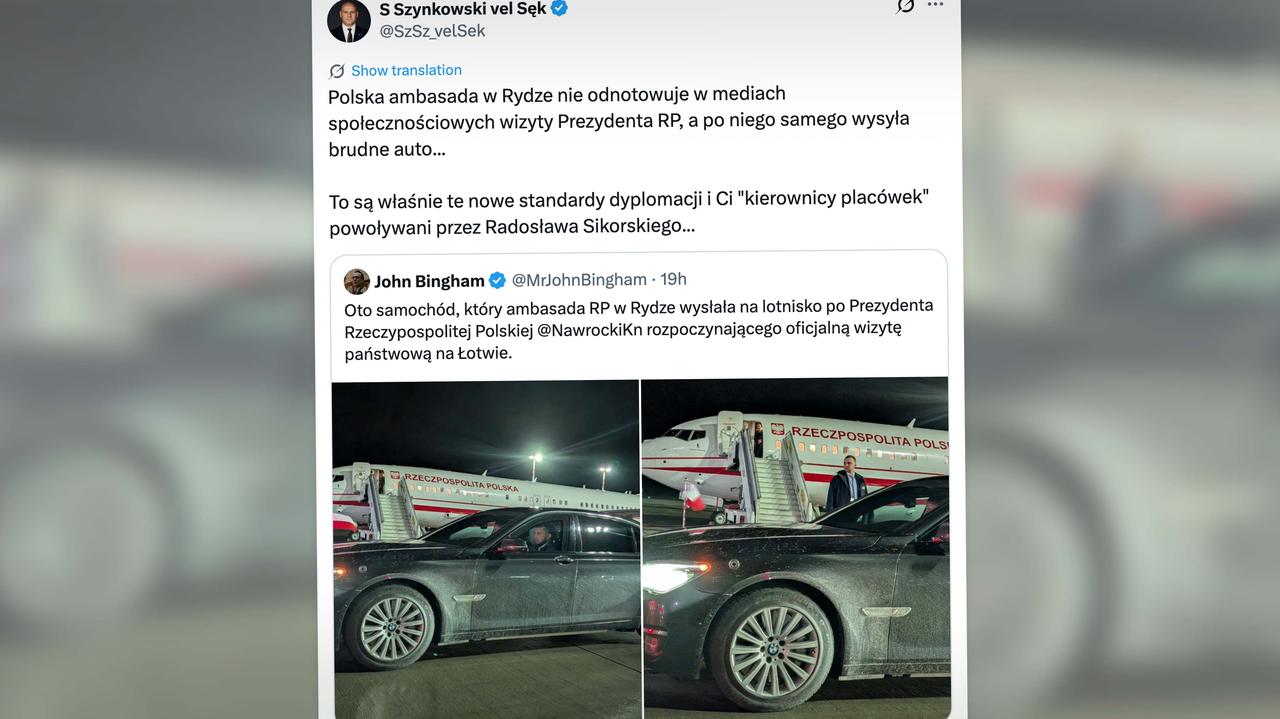 "Niewypucowane auto" prezydenta. Radosław Sikorski "bardzo przeprasza"