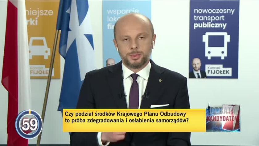 Debata kandydatów: Konrad Fijołek odpowiada na pytanie dotyczące krajowego planu odbudowy 