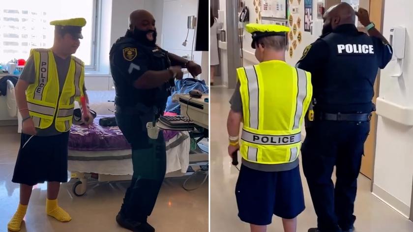 Policjant odwiedził szpital dziecięcy. Spełnił marzenie jednego z pacjentów