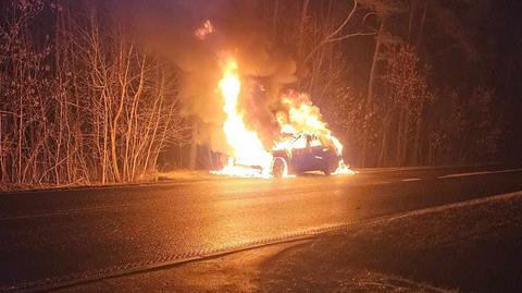 Pożar samochodu elektrycznego koło Bełchatowa