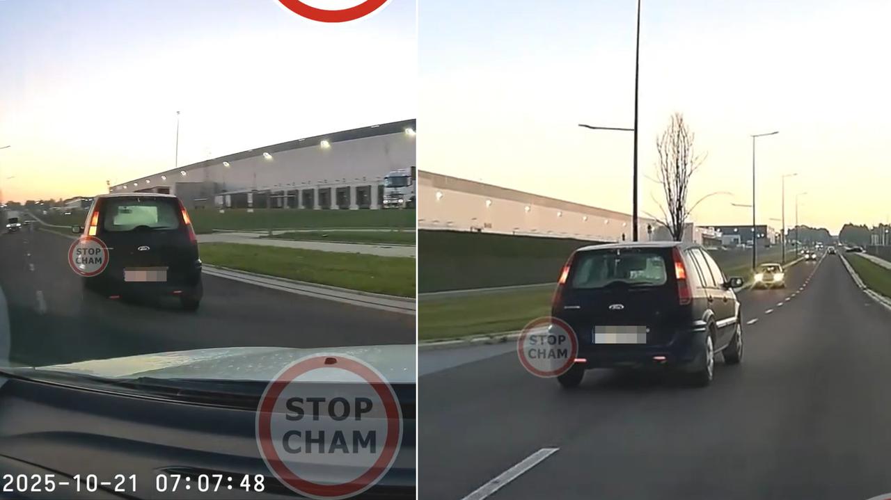 Przednia szyba zaszroniona. Nic nie widząc, jechał na czołówkę. Nagranie